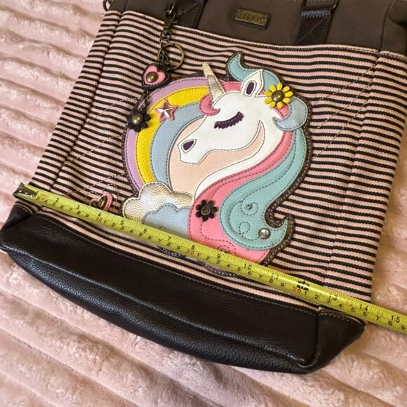CHALA Unicorn Tote Pink& Brown Stripes Crossbody Messenger Vegan Bag Large Purse - Picture 11 of 14